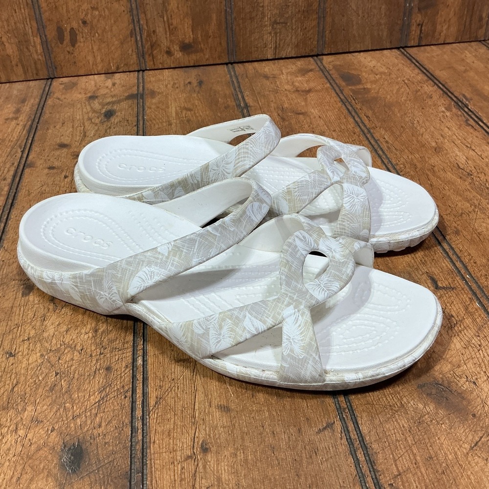 Crocs Meleen Twist Cross Band 204703 Floral Taupe Beige Sandals Woman's Size 8